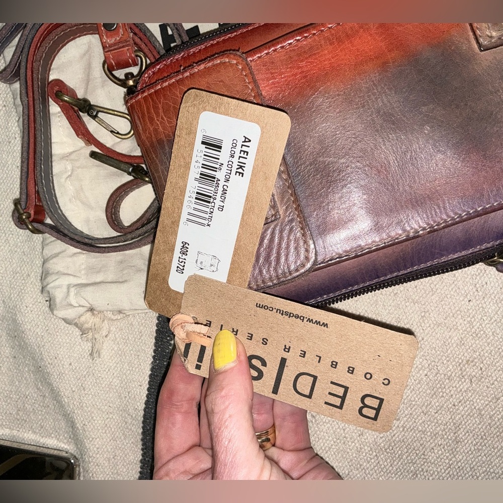 NWT Bed Stu Leather Alelike Crossbody Wristlet Phone Wallet Cotton Candy $215 - Picture 3 of 16